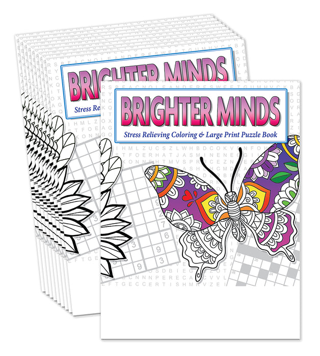 Brighter Minds - Coloring Pages, Word Search, Crossword & Sudoku Puzzles - Large Print Puzzle Books
