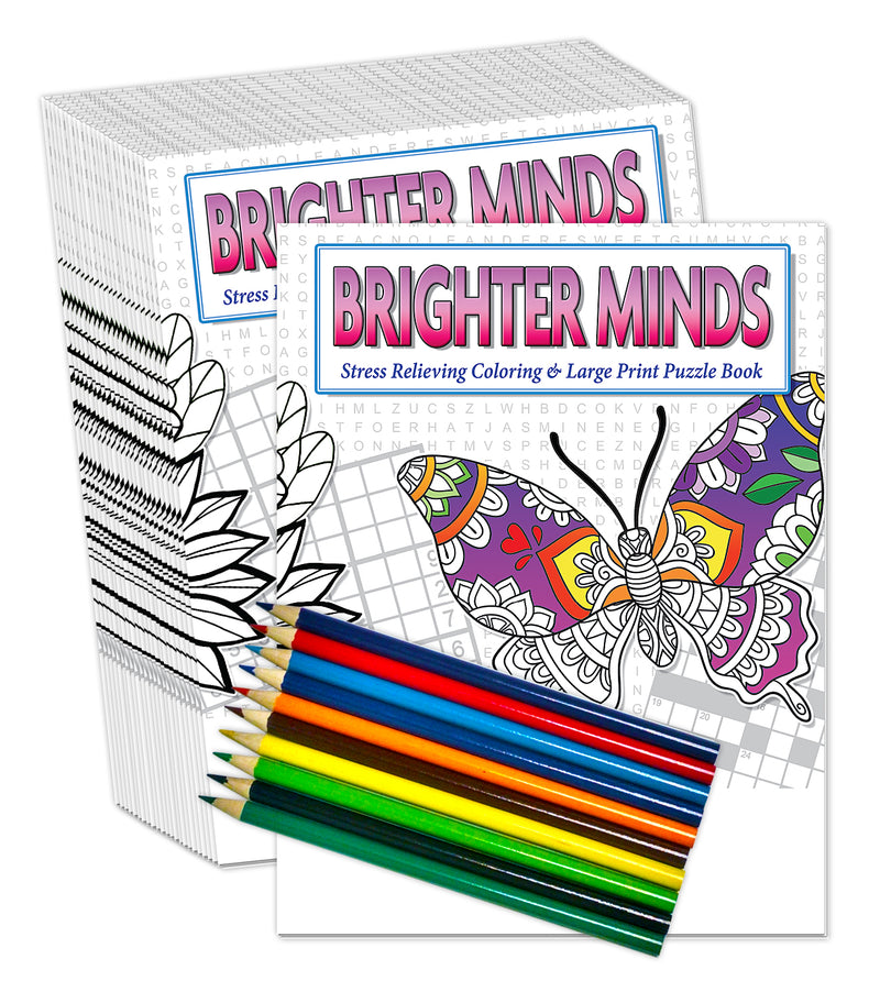 Brighter Minds - Coloring Pages, Word Search, Crossword & Sudoku Puzzles - Large Print Puzzle Books