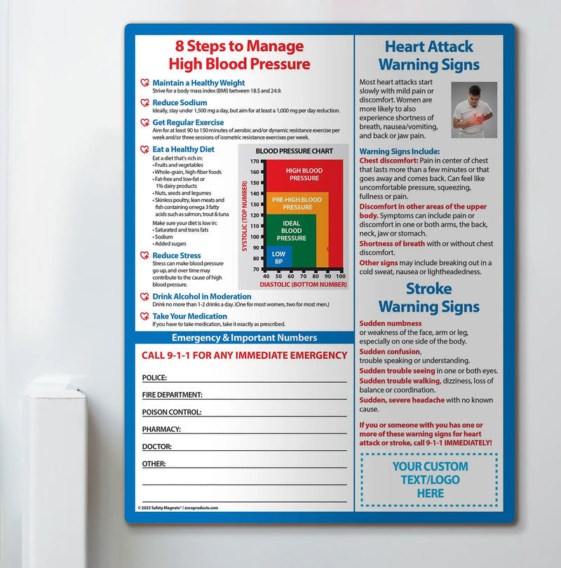 Blood Pressure, Heart Attack & Stroke Warning Signs - Quick Reference Cards - 8.5" x 11" - (Min.Qty 100)