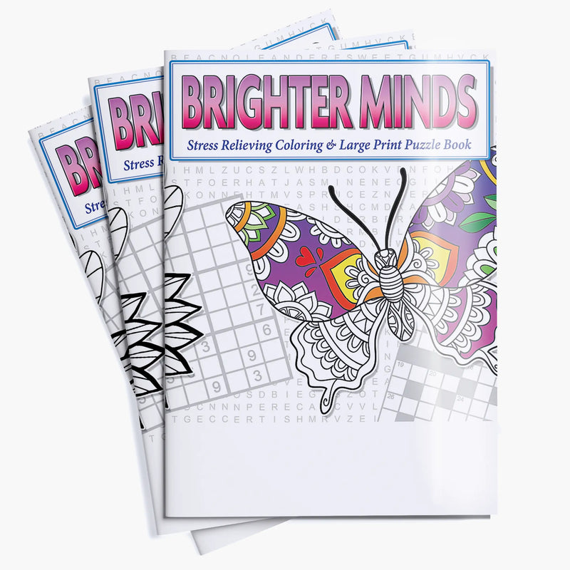Brighter Minds - Coloring Pages, Word Search, Crossword & Sudoku Puzzles - Large Print Puzzle Books