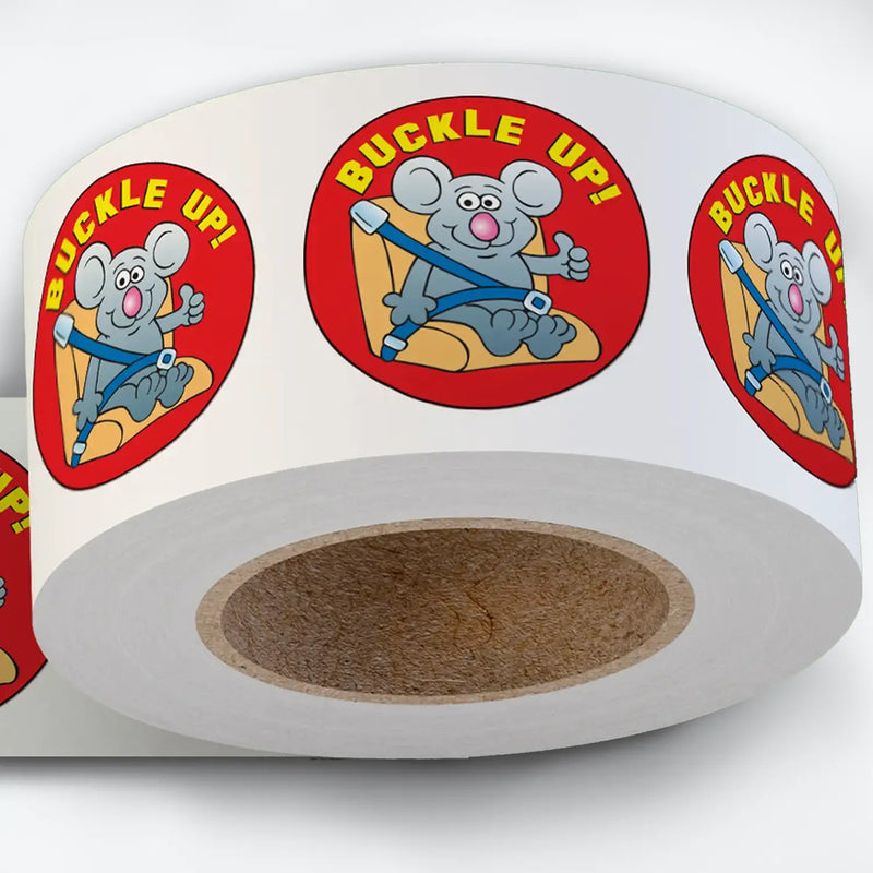 Car Safety "Buckle Up" Reminder - Kids Stickers - 2" Round
