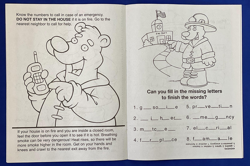 Inside pages of Practice Fire Safety kids coloring and activity book
