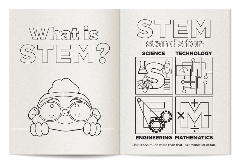 STEM coloring book inside activity page for kids
