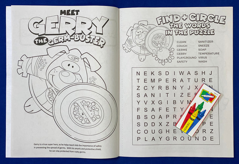 Kids germ safety coloring book inside activity pages about stopping the spread of germs