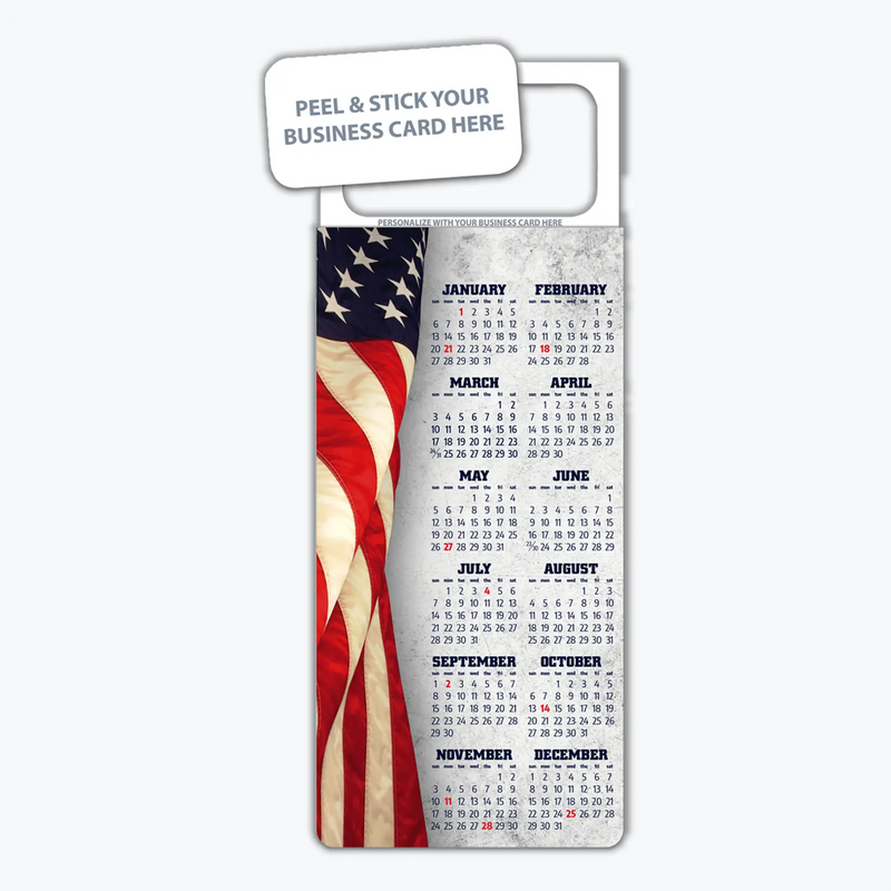2026 American Flag Calendar Magnet - 300 Count - Your Business Card Sticks on Top