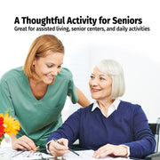 Woman assisting an elderly woman with a task, suitable for assisted living or senior centers.