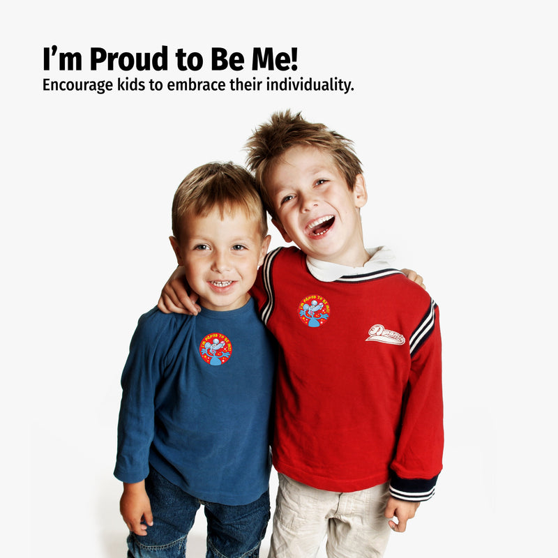 Two children wearing colorful shirts with a text overlay about embracing individuality.