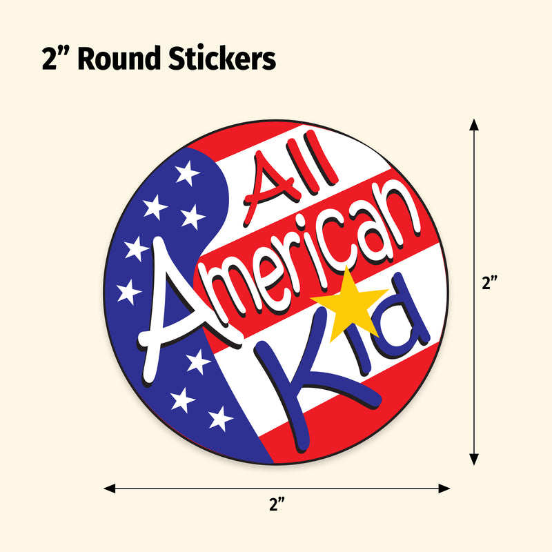 2" Round Sticker with 'All American Kid' design on a beige background