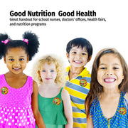 Four children standing together with text about good nutrition and health.