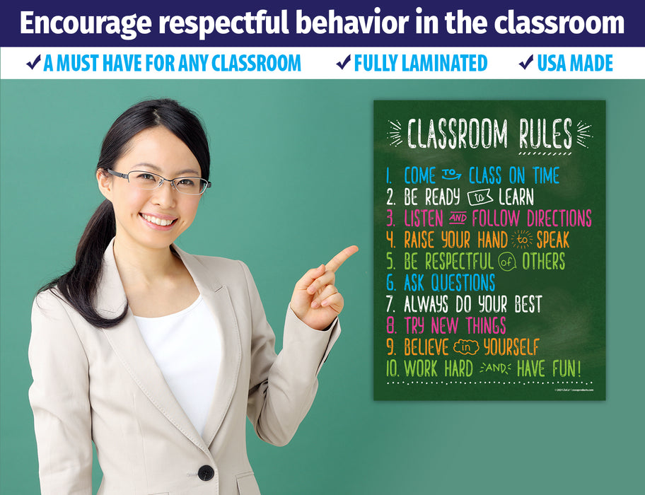 Classroom Rules Poster - 17"x22" - Laminated by ZoCo Products