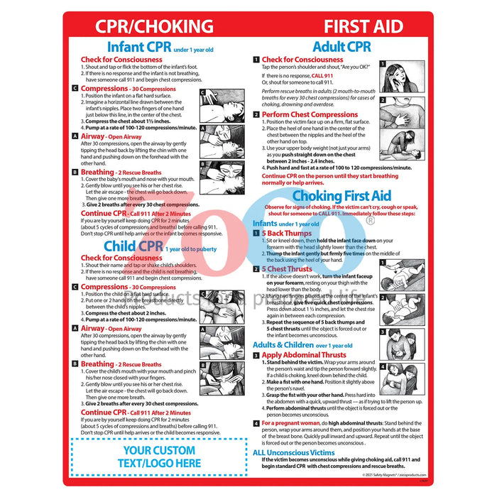 CPR & Choking for Infants, Children & Adults - Quick Reference Cards - ( Min.Qty 100)