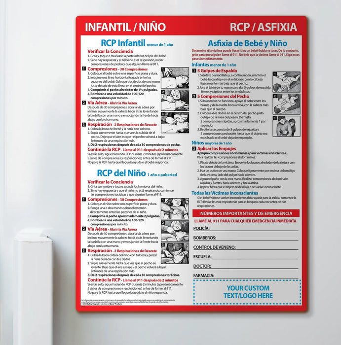 CPR & Choking for Infants & Children (SPANISH) - Quick Reference Card - (Min.Qty 100)