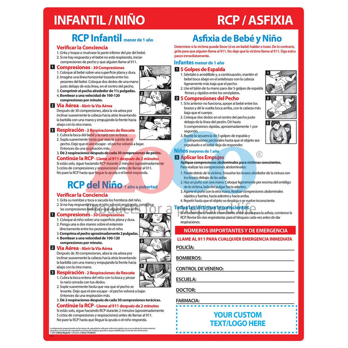 CPR & Choking for Infants & Children (SPANISH) - Quick Reference Card - (Min.Qty 100)