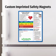 Safety magnet on a refrigerator door with health information