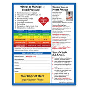 Informational magnet about managing blood pressure and warning signs for heart attacks and strokes with customizable branding area.