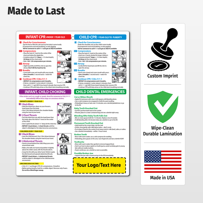 First Aid for Infants & Children – Custom Laminated Cards