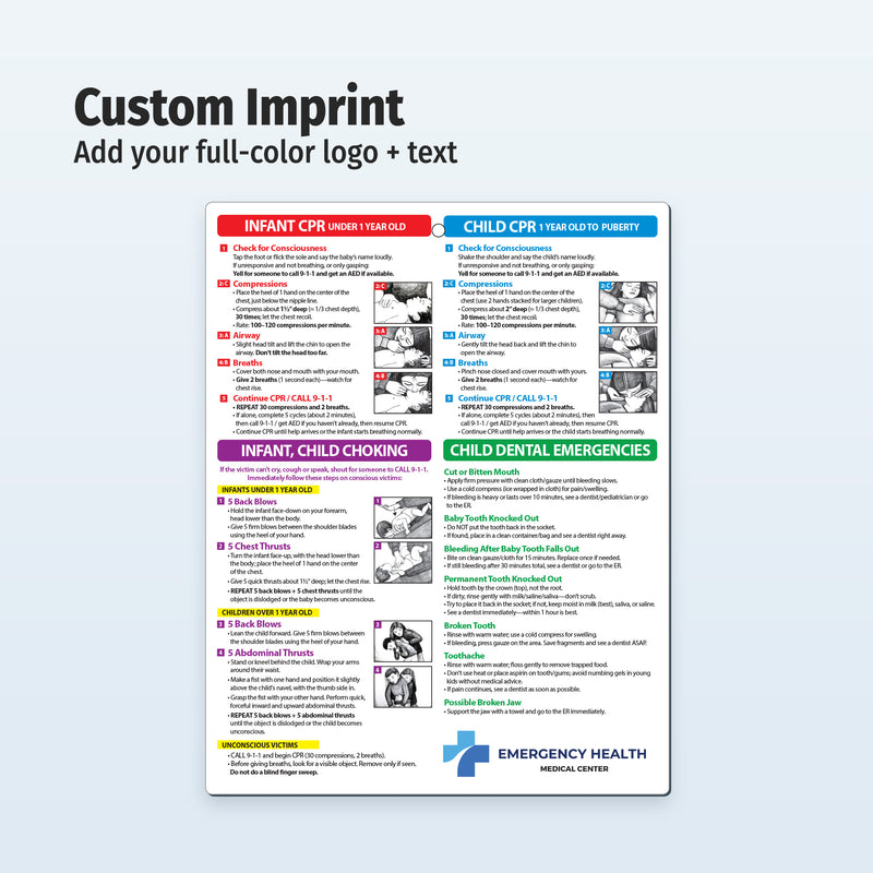 First Aid for Infants & Children – Custom Laminated Reference Cards with Magnets