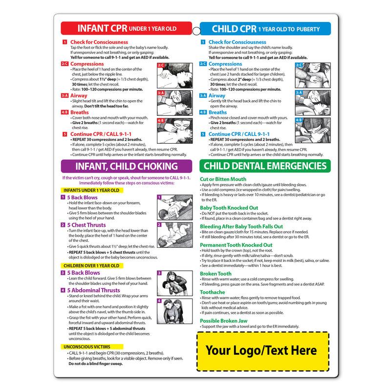 First Aid for Infants & Children – Custom Laminated Cards