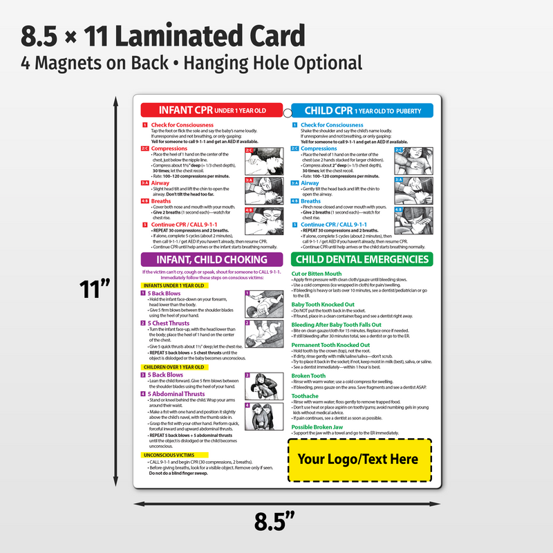 First Aid for Infants & Children – Custom Laminated Cards