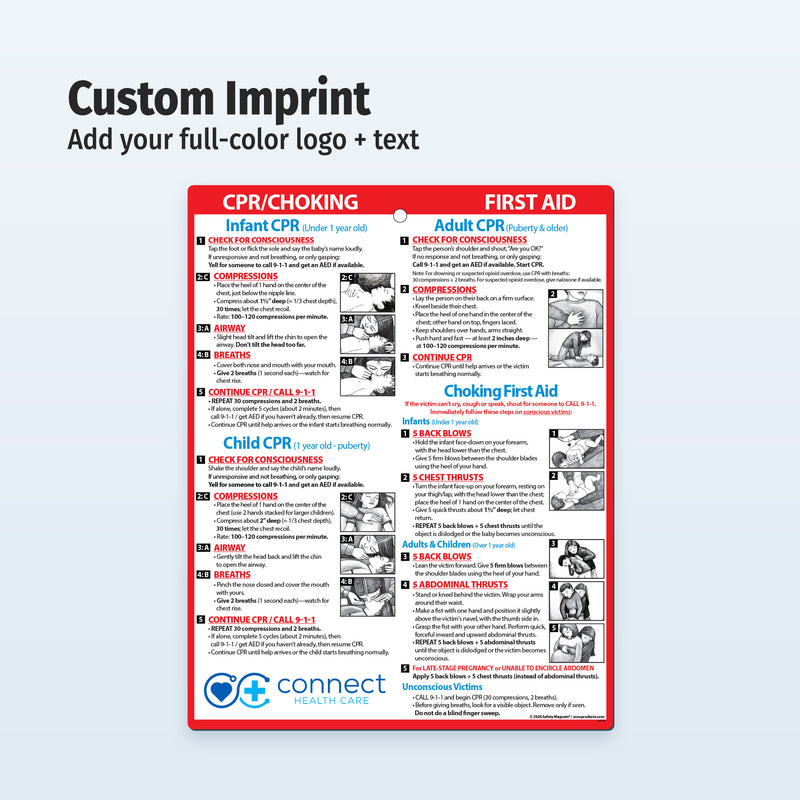 First aid and CPR chart with customizable logo and text on a light blue background