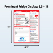 Fridge display with emergency and safety information, dimensions 8.5 x 11 inches