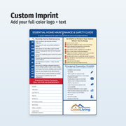 8.5 x 11 home maintenance reference card with custom logo and contact information