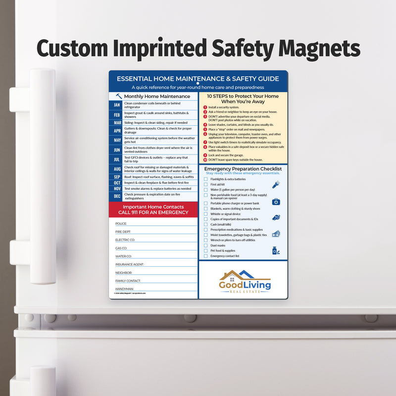 Custom home maintenance quick reference card for real estate, insurance, and home service companies