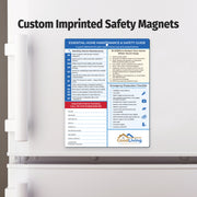 Custom imprinted safety magnet on a refrigerator