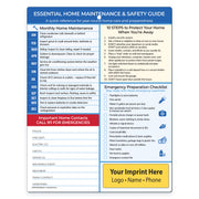 Home maintenance and safety guide with checklists and contact information on a white background