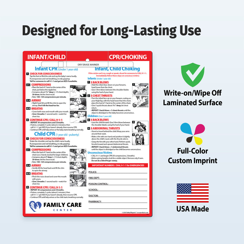 CPR & Choking (Infants & Children) – Custom Laminated Reference Cards with Marker