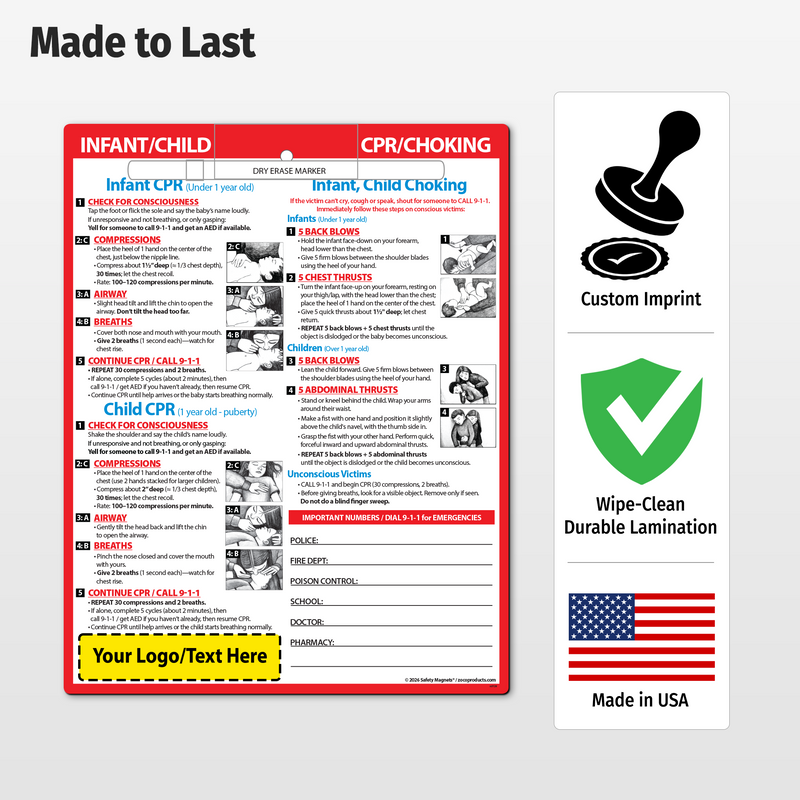 CPR & Choking (Infants & Children) – Custom Laminated Cards with Markers