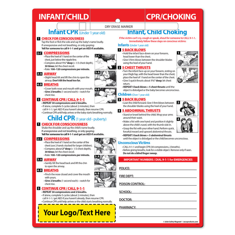 CPR & Choking (Infants & Children) – Custom Laminated Cards with Markers