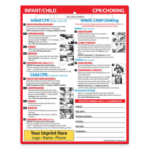CPR and Choking Response Guide for Infants and Children with customizable text area at the bottom.