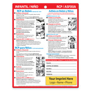 First aid chart for infants and children with Spanish text and illustrations on a white background.