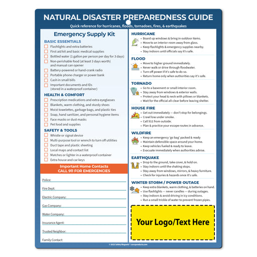 Natural Disaster Preparedness Guide with emergency supply checklist on a white background