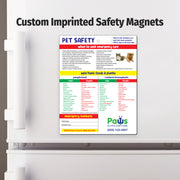 Custom imprinted safety magnet on a refrigerator door