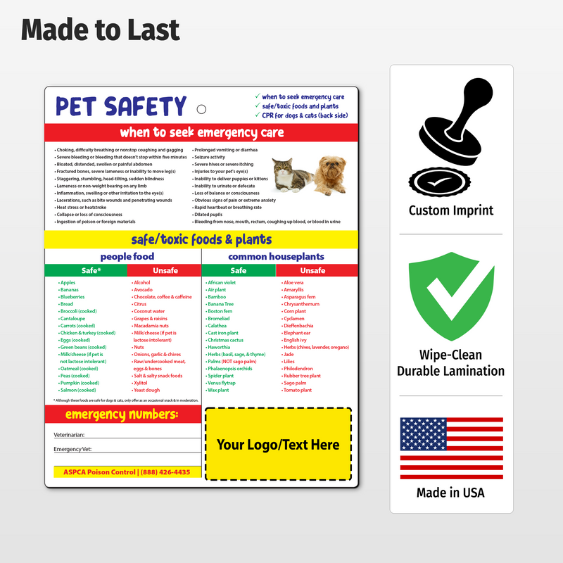 Pet Safety & CPR – Custom Laminated Cards – 8.5 x 11 – Minimum 100