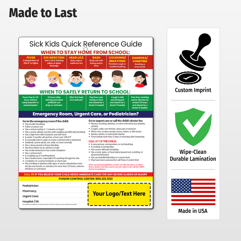 Sick Kids (When to Stay Home from School) - Custom Laminated Cards