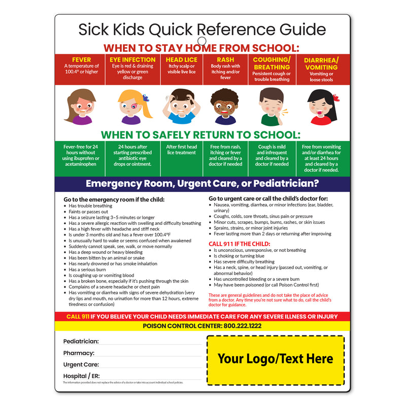 Sick Kids (When to Stay Home from School) - Custom Laminated Cards