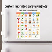 Fridge magnet with food choices for seniors on a refrigerator