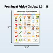 Chart of smart food choices for seniors with dimensions 8.5 x 11 on a light blue background.