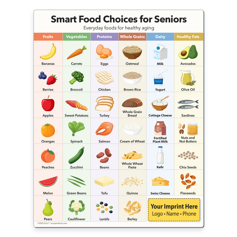 Chart of smart food choices for seniors with icons and text on a white background