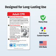 CPR card with instructions and branding on a light blue background
