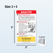 CPR magnet with instructions and dimensions on a white background