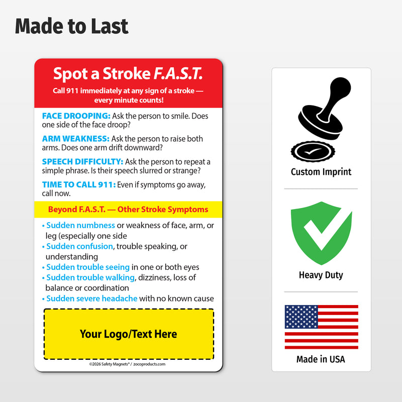 FAST Stroke Signs – Custom Safety Magnets® – 3 x 5 – Minimum 100