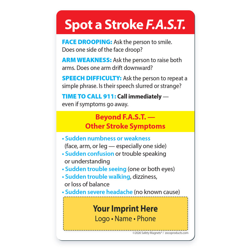 FAST Stroke Signs – Custom Safety Magnets® – 3 x 5 – Minimum 100