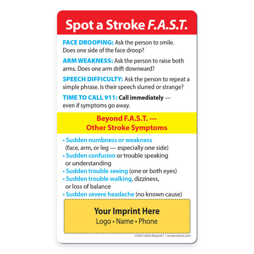 FAST Stroke Signs – Custom Safety Magnets® – 3 x 5 – Minimum 100
