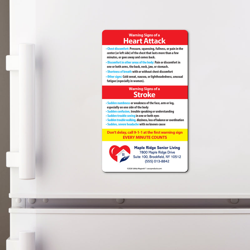 Heart Attack & Stroke Warning Signs – Custom Safety Magnets® – 3 x 5 – Minimum 100