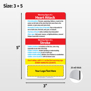 Heart Attack & Stroke Warning Signs – Custom Safety Magnets® – 3 x 5 – Minimum 100