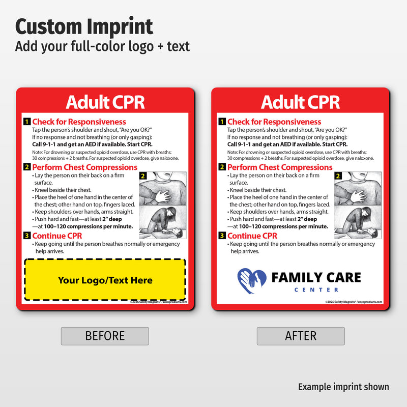 Adult CPR Steps — Custom Safety Magnets — 4 × 5 — Minimum 100